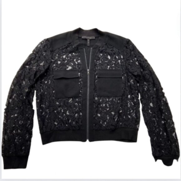 BCBG Black Lace Long Sleeve Zipper Jacket, Small - Picture 1 of 7